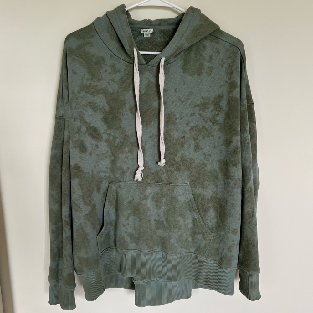 American Eagle Aerie Oversized Distressed Army Green Tie Dye Hoodie